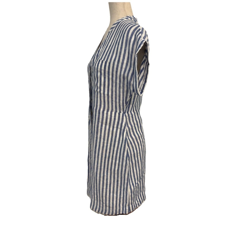 Boden Evie Blue White Striped Linen Short Sleeve Shirt Dress Pockets 6 P No Belt - Picture 7 of 11